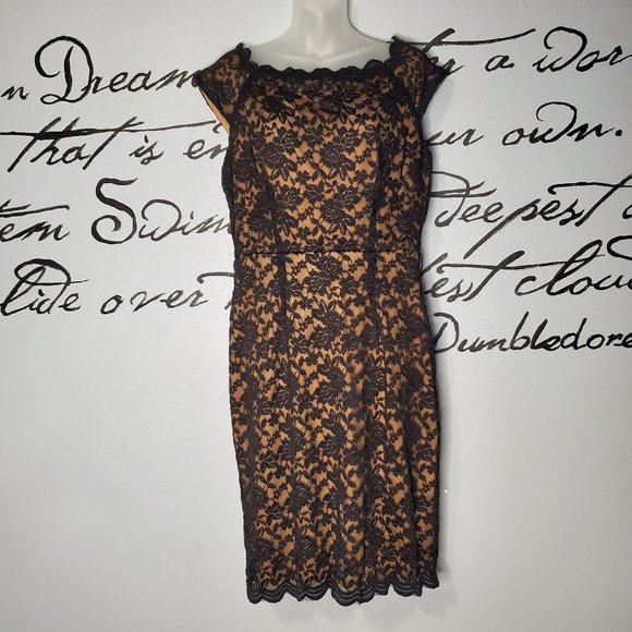 NWT Connected Apparel Black Lace, Nude Lined Sleeveless Cocktail Dress, 12 - Picture 1 of 9